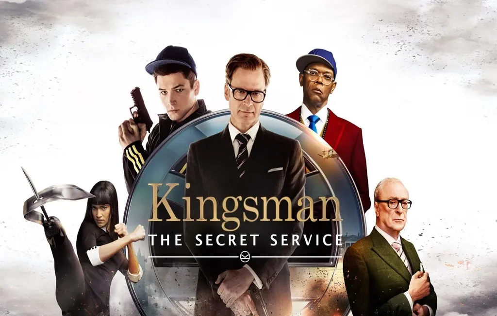 Elenco do filme "Kingsman: The Secret Service", com destaque para a presença do whisky Macallan em filmes e séries de renome.