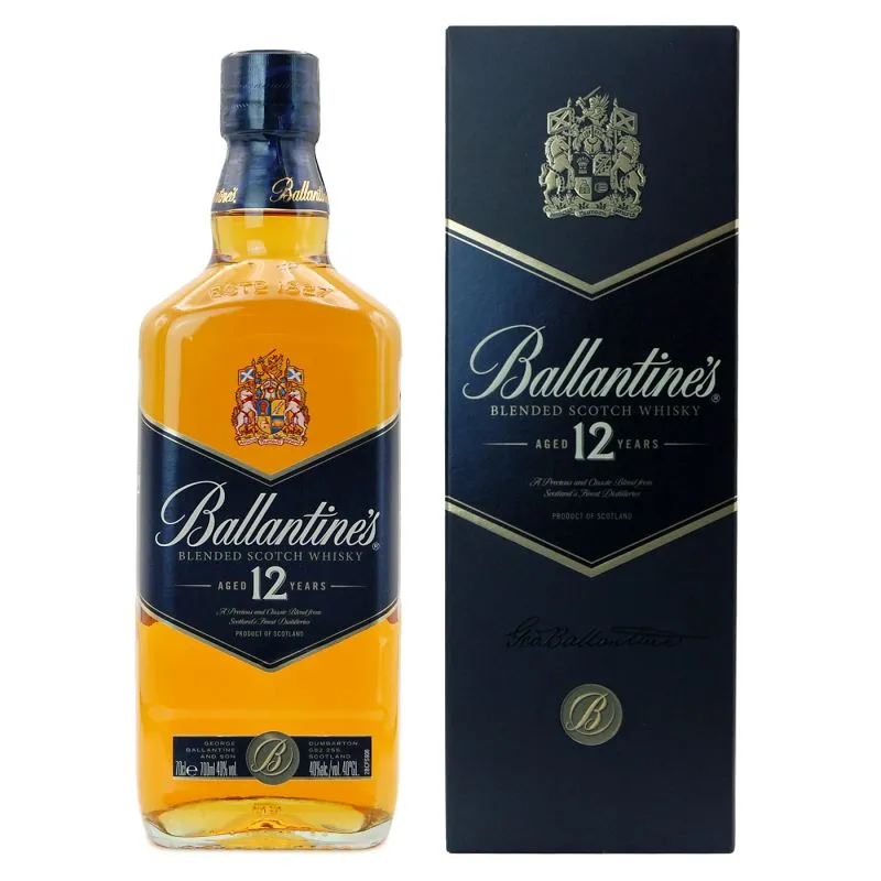 Garrafa de whisky Ballantine's 12 anos com caixa