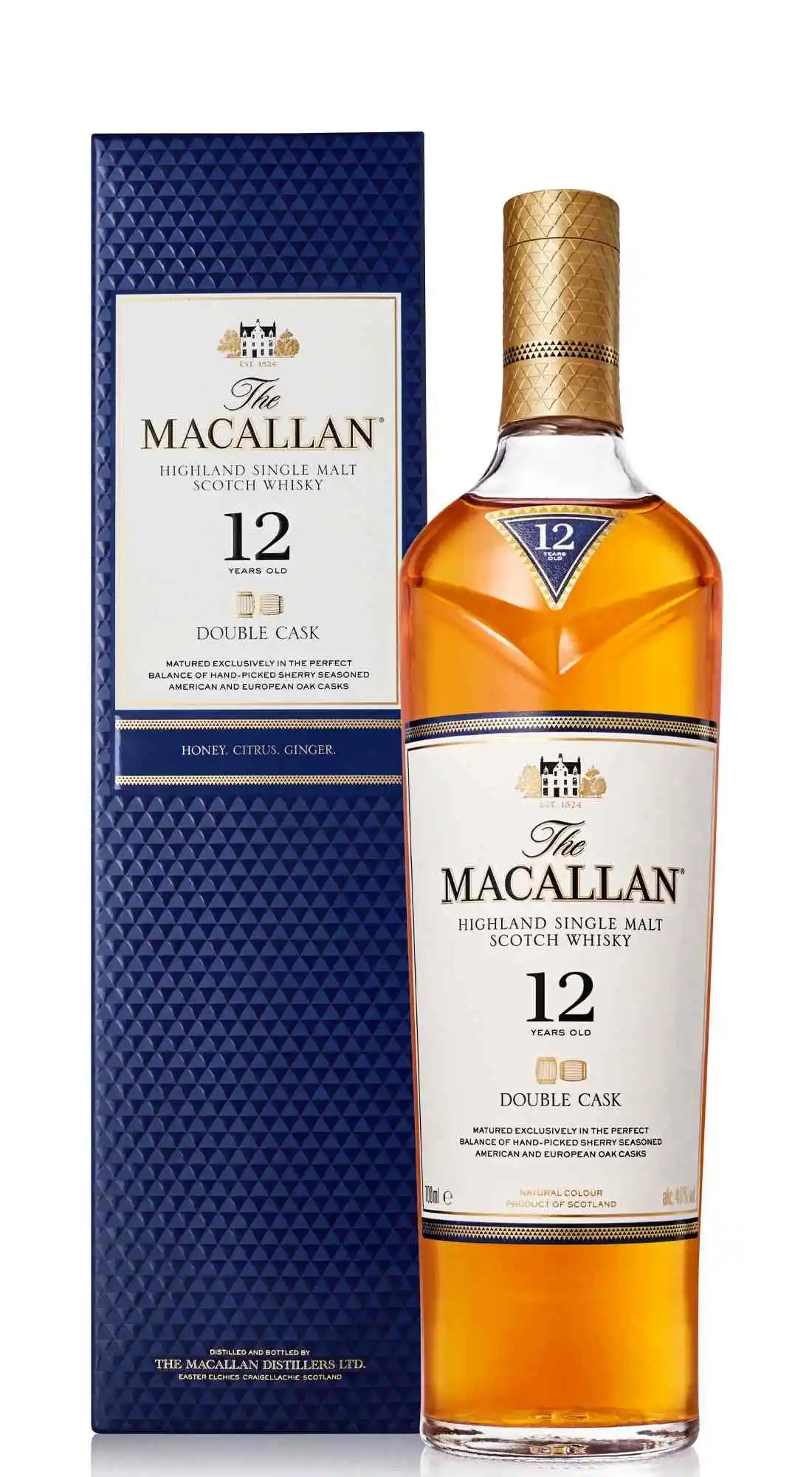 Garrafa e caixa de The Macallan Double Cask 12 Anos.