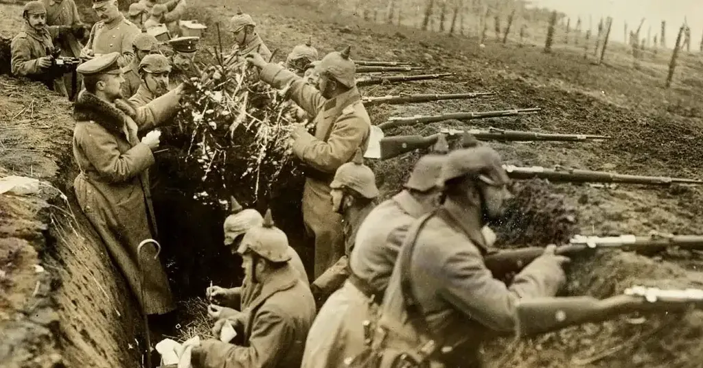 Soldados durante a Primeira Guerra Mundial, quando a primeira garrafa de whisky Grants foi produzida.