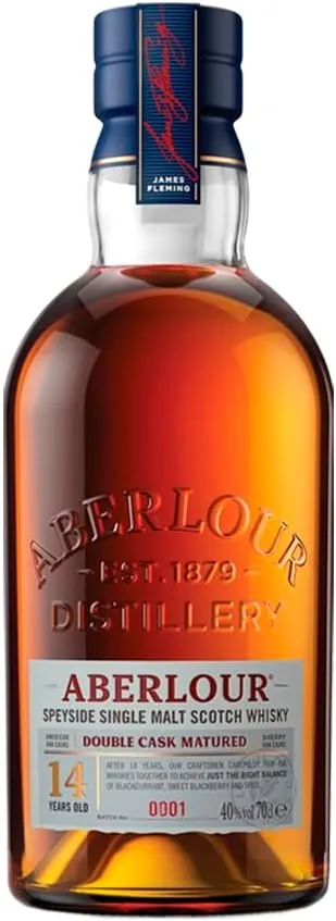 Garrafa de Whisky Aberlour 14 Anos Double Cask Matured com tampa azul.