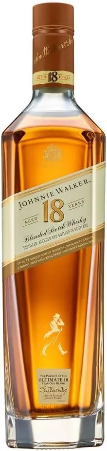 Garrafa de whisky Johnnie Walker 18 Anos Blended Scotch.